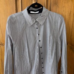 Lauren Vidal Black & White Pinstripe Dress Shirt
